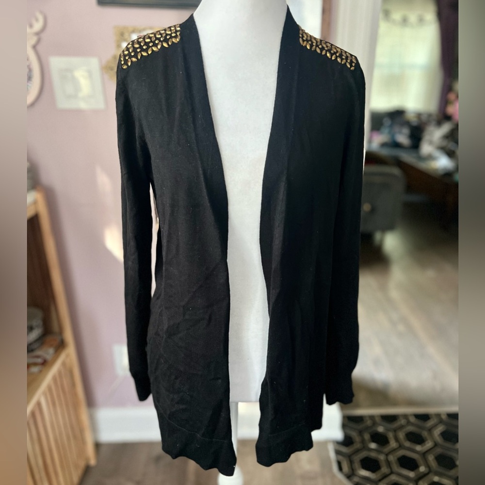 Cable & Gauge Black Cardigan with Gold Rhinestones